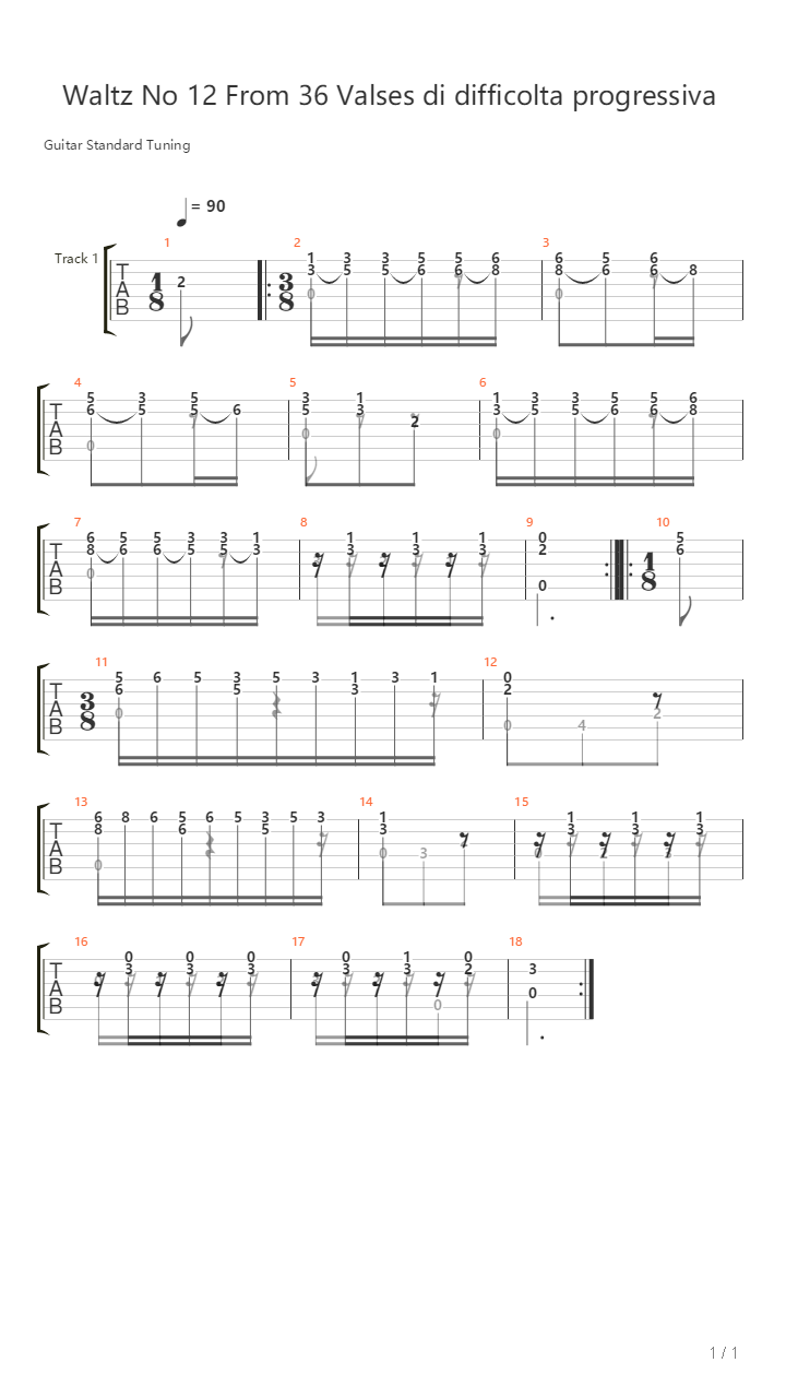 Waltz No 12 From 36 Valses Di Difficolta Progressiva吉他谱