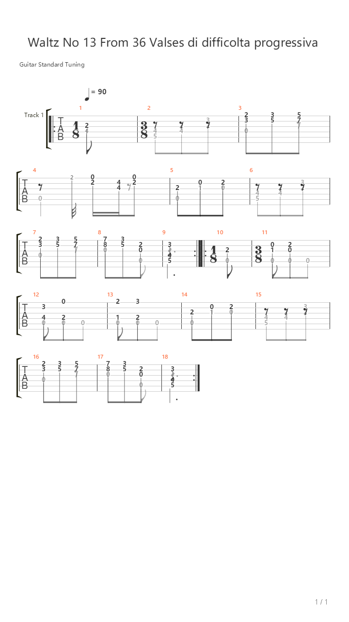 Waltz No 13 From 36 Valses Di Difficolta Progressiva吉他谱