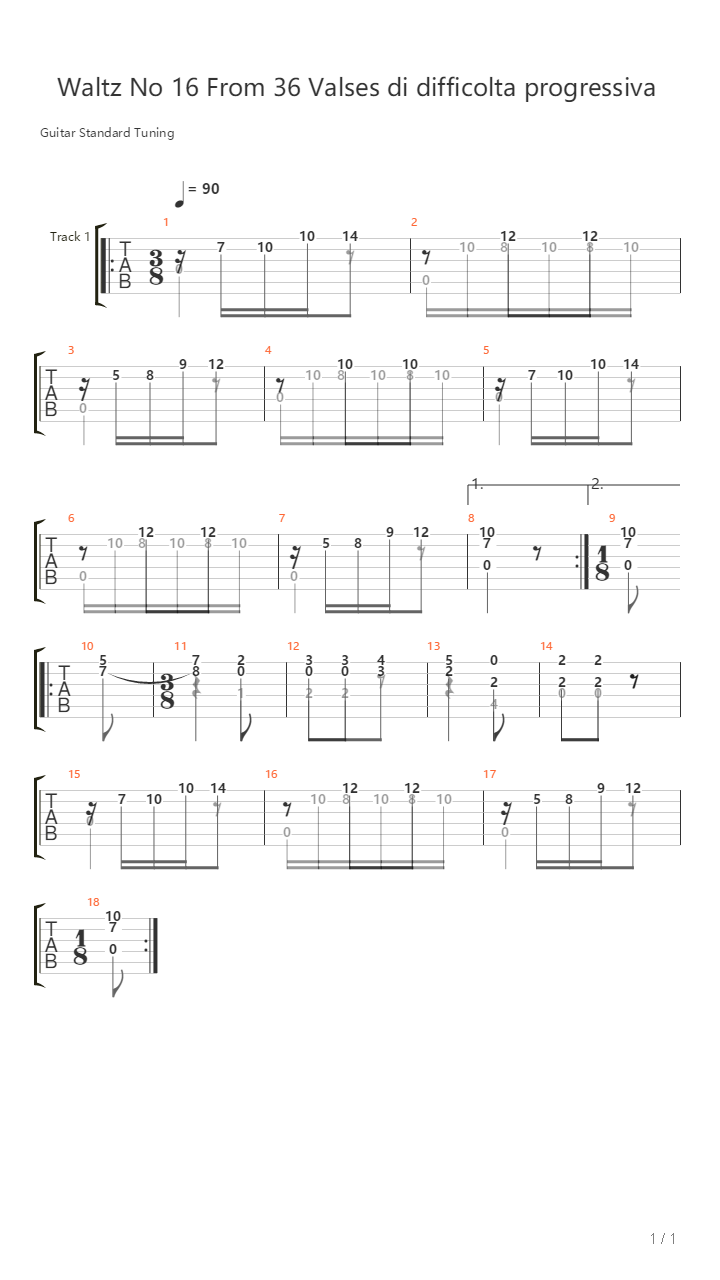 Waltz No 16 From 36 Valses Di Difficolta Progressiva吉他谱