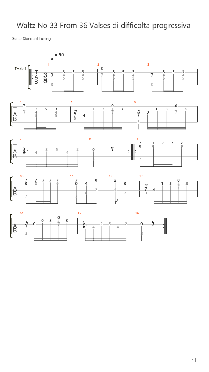 Waltz No 33 From 36 Valses Di Difficolta Progressiva吉他谱