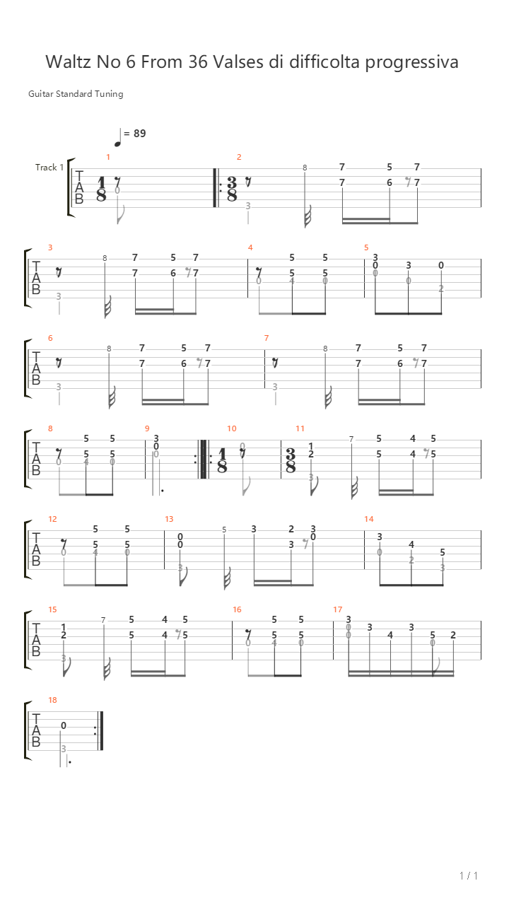 Waltz No 6 From 36 Valses Di Difficolta Progressiva吉他谱