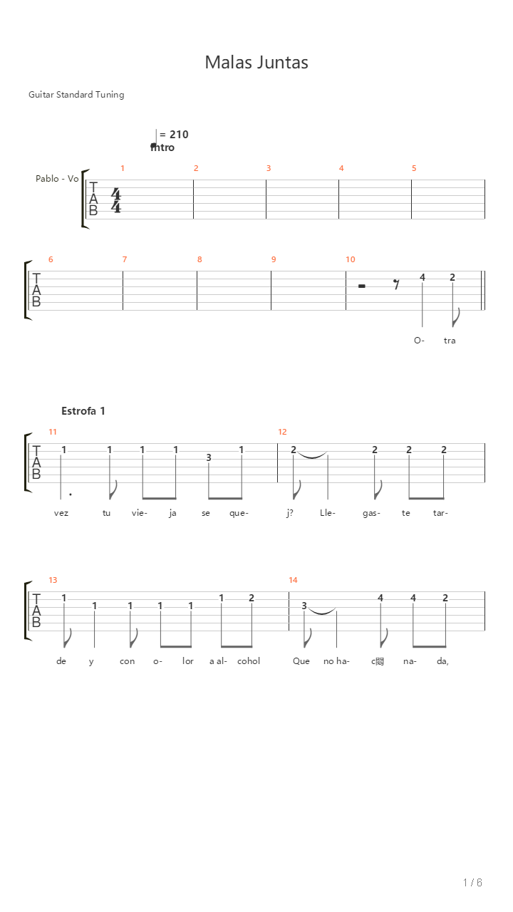 Malas Juntas吉他谱