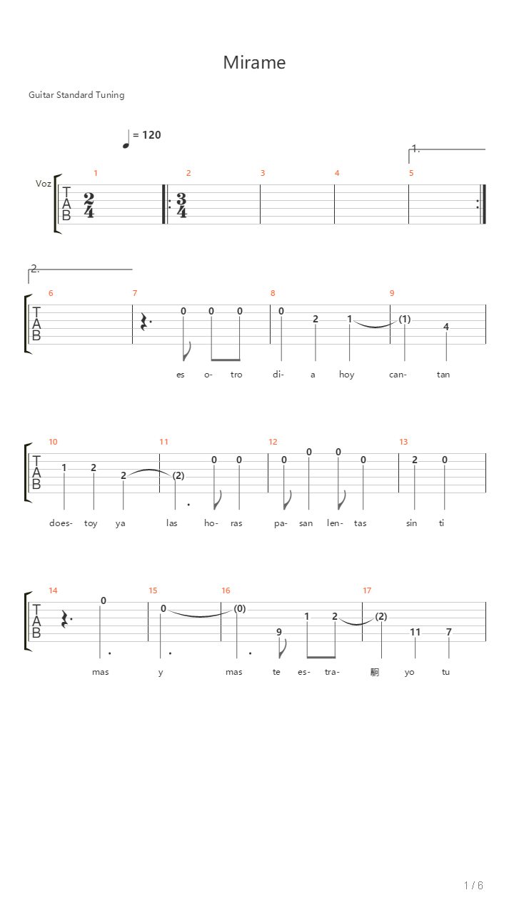 Mirame Otra Vez吉他谱