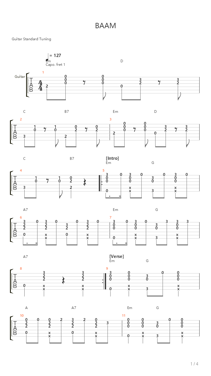 Baam吉他谱