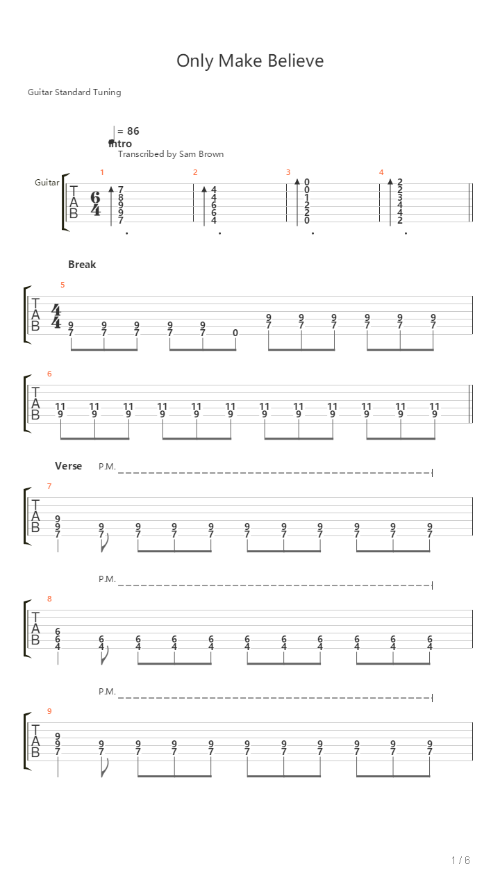 Only Make Believe吉他谱