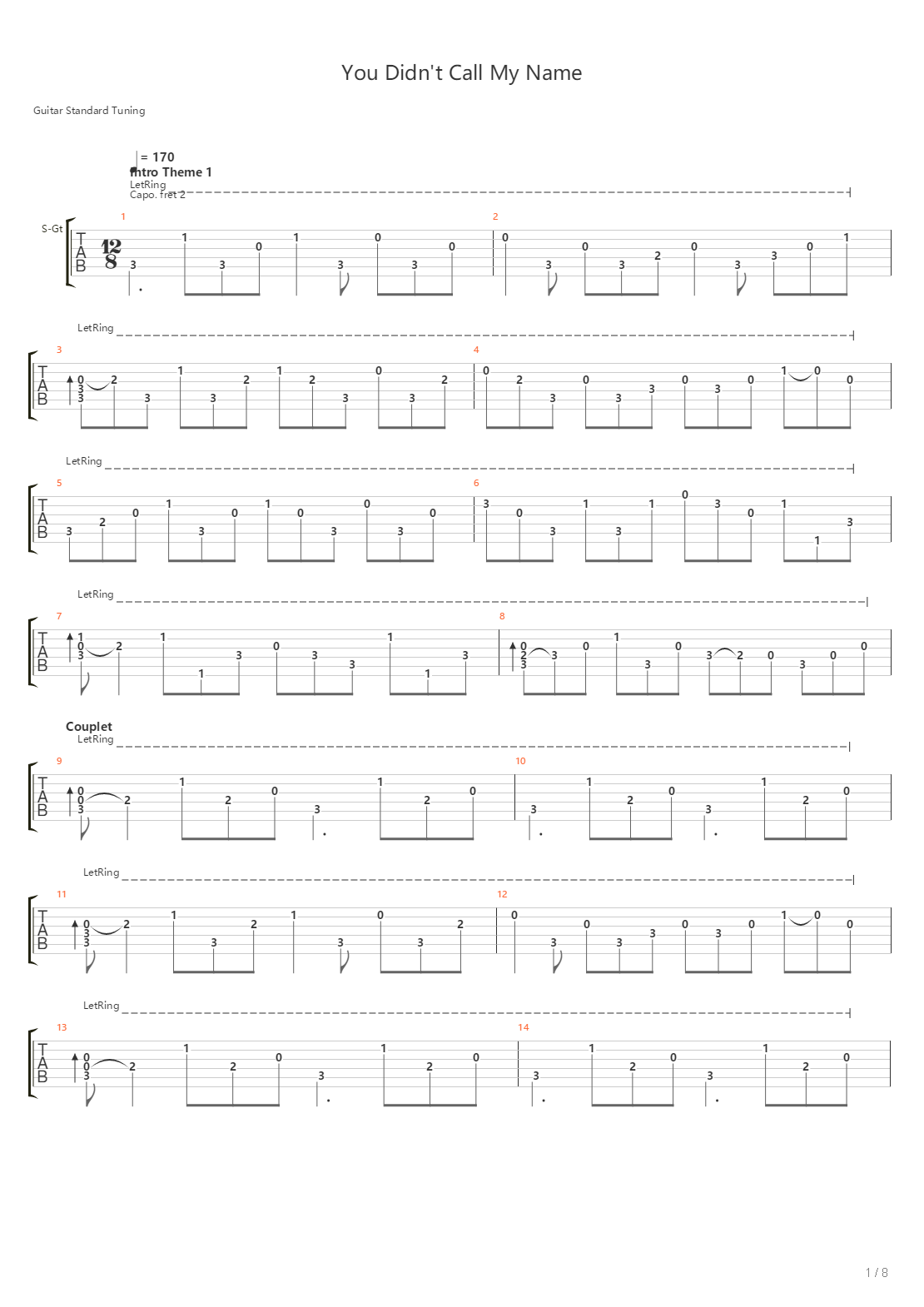 You Didnt Call My Name吉他谱