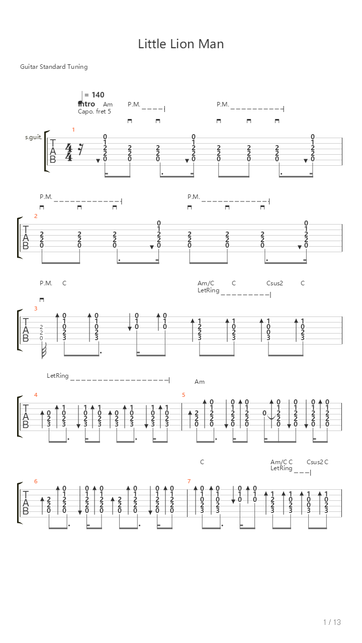Little Lion Man吉他谱