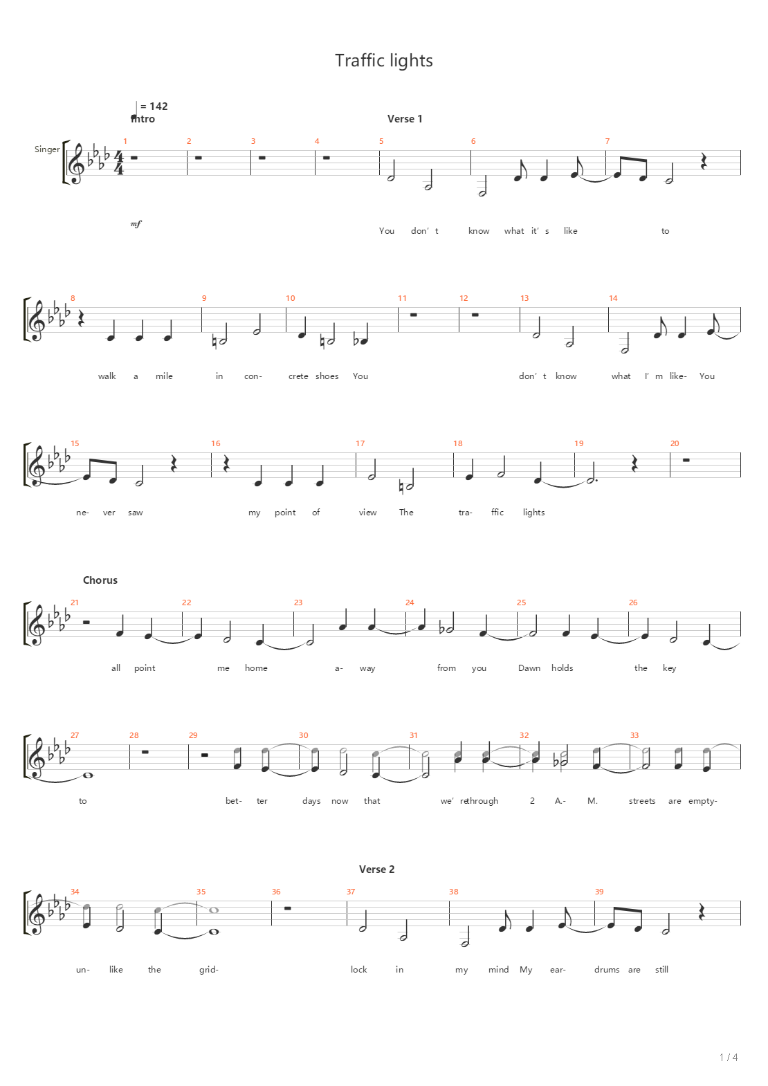 Traffic Lights吉他谱