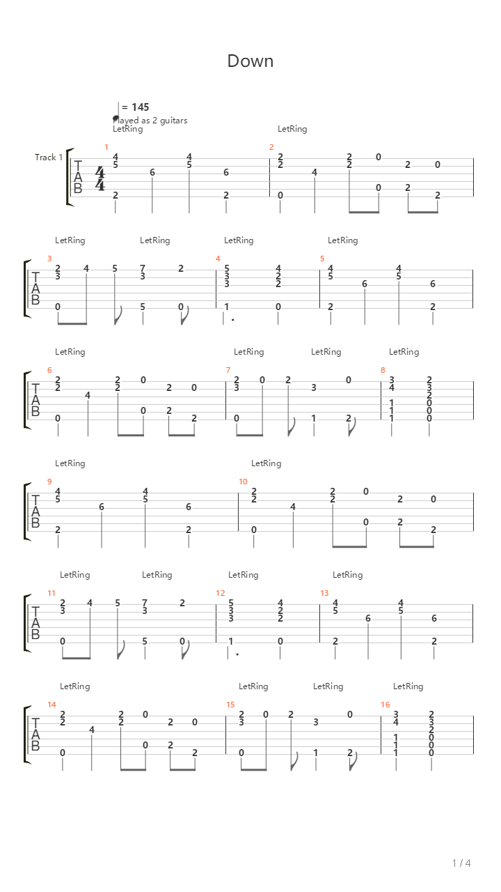Down吉他谱
