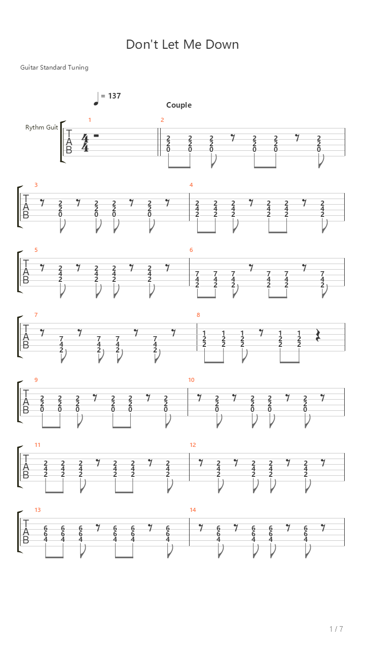 Dont Let Me Down吉他谱