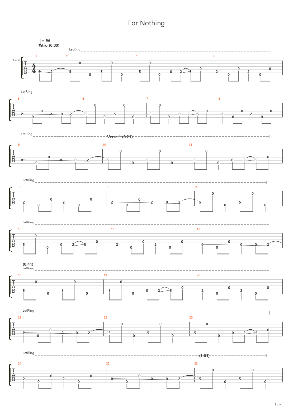 For Nothing吉他谱