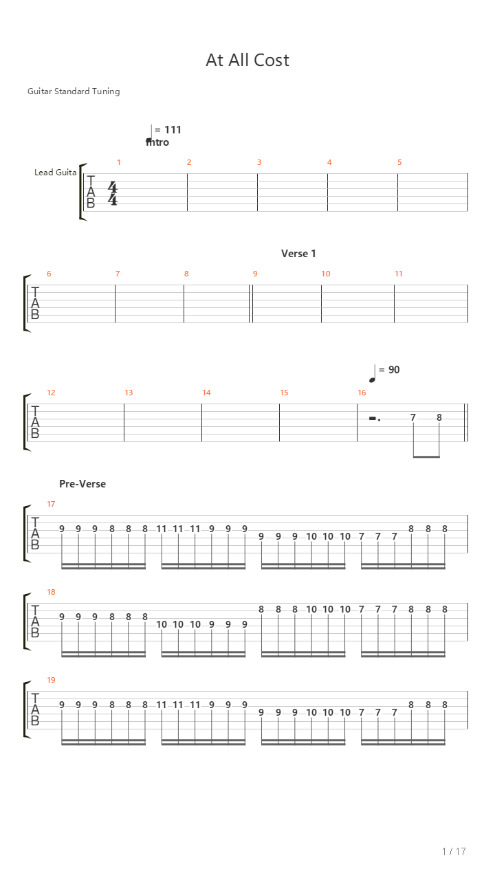 At All Cost吉他谱