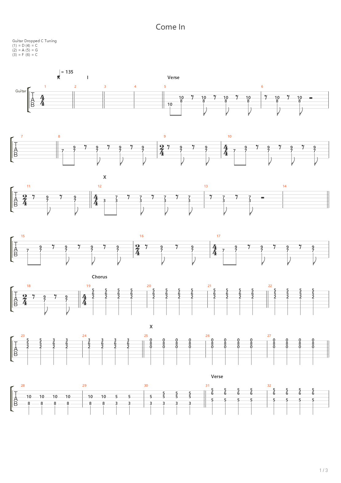 Come In吉他谱