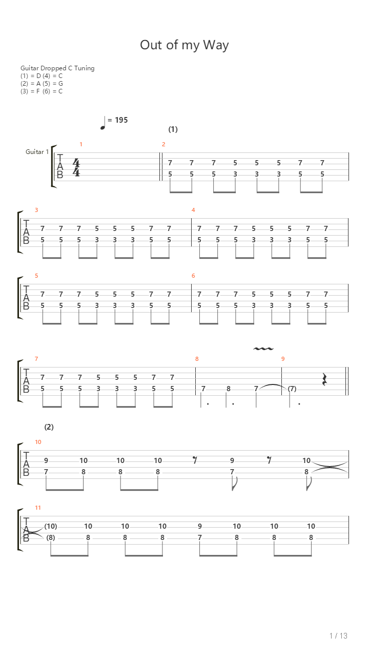 Out Of My Way吉他谱