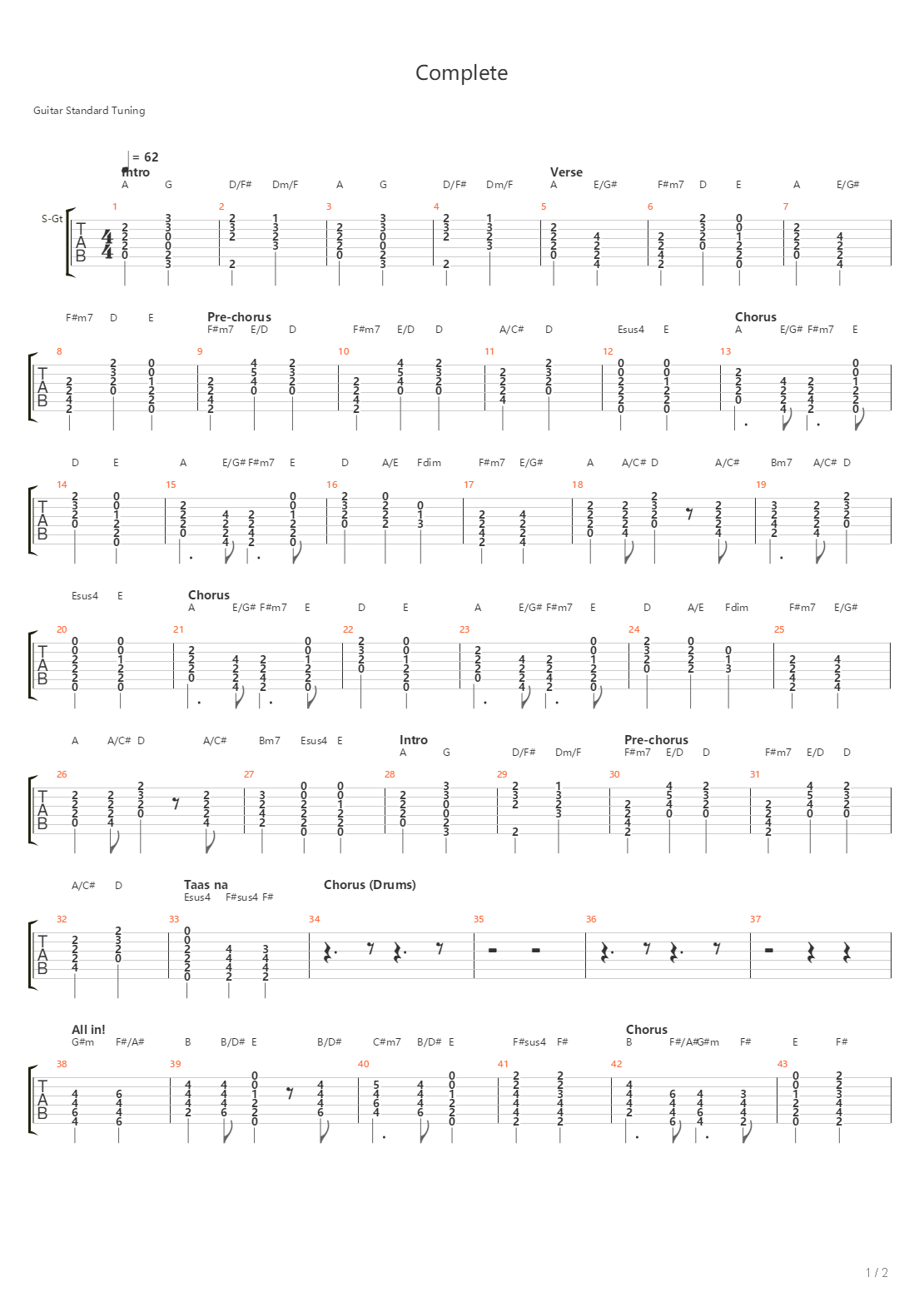 Complete吉他谱