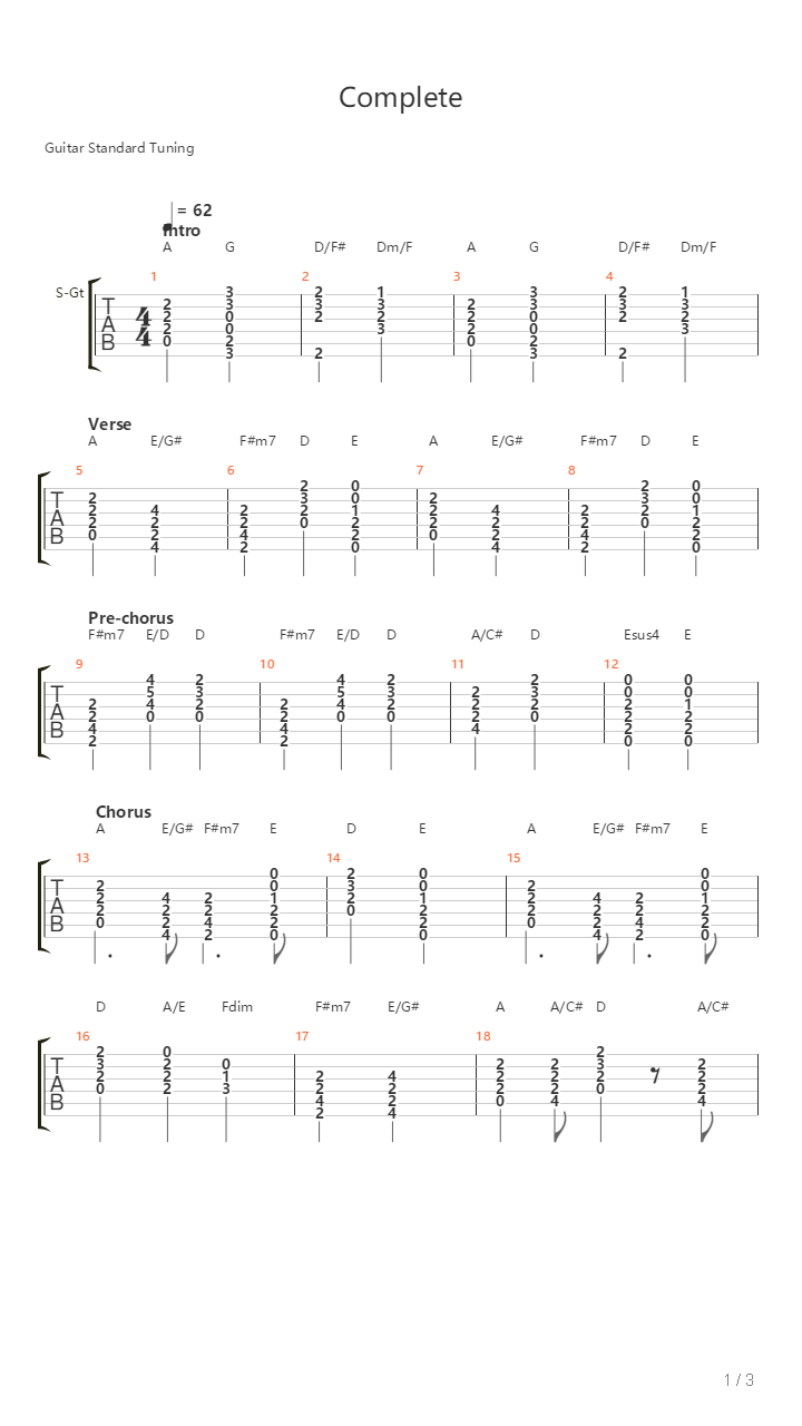 Complete吉他谱
