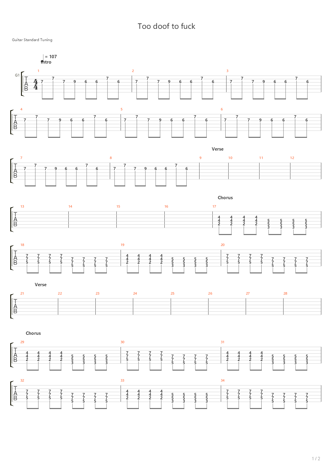 Too Doof Too Fuck吉他谱