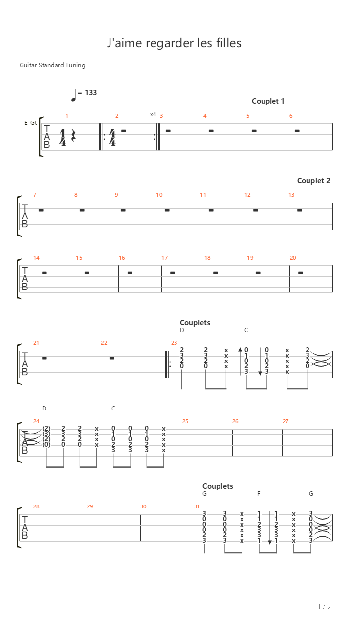 Jaime Regarder Les Filles吉他谱
