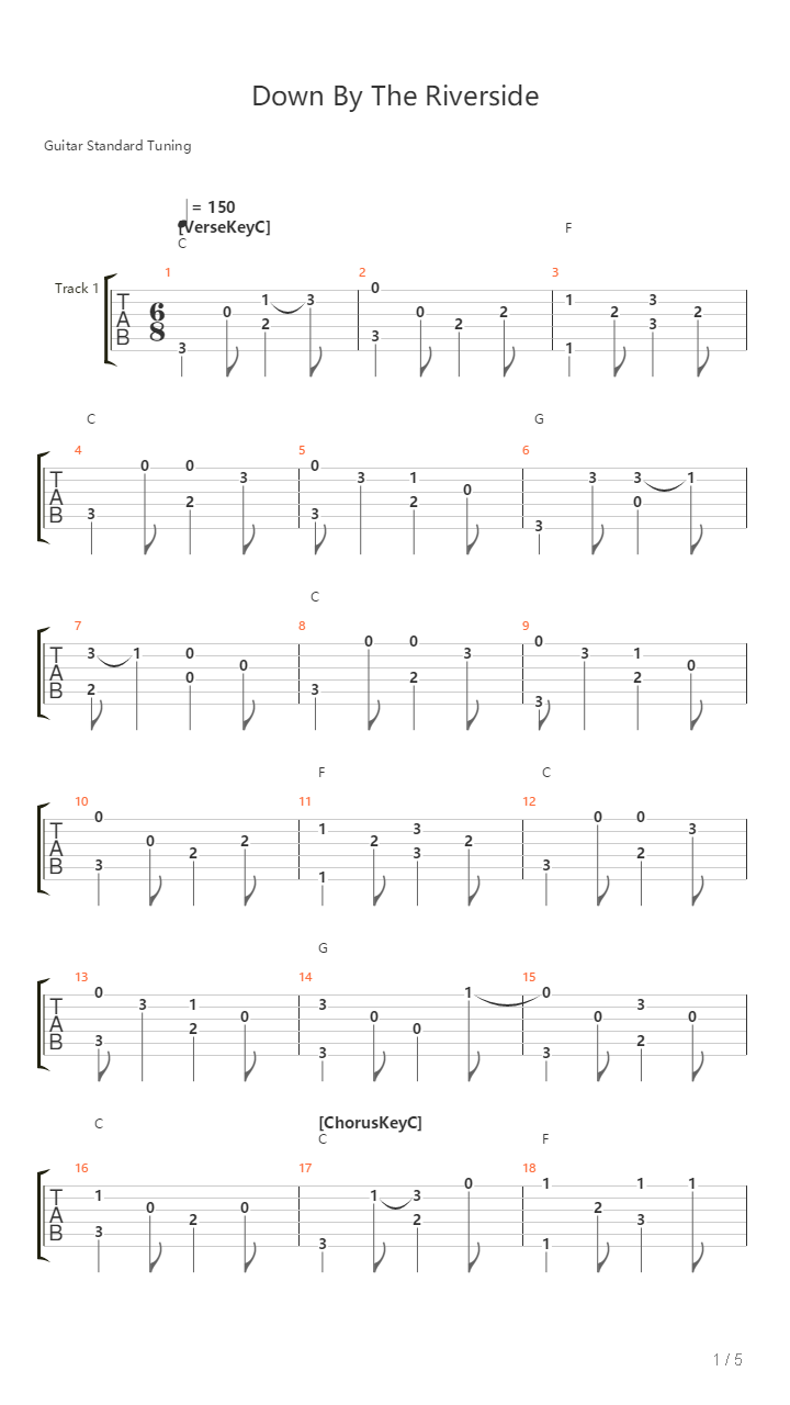 Down By The Riverside吉他谱