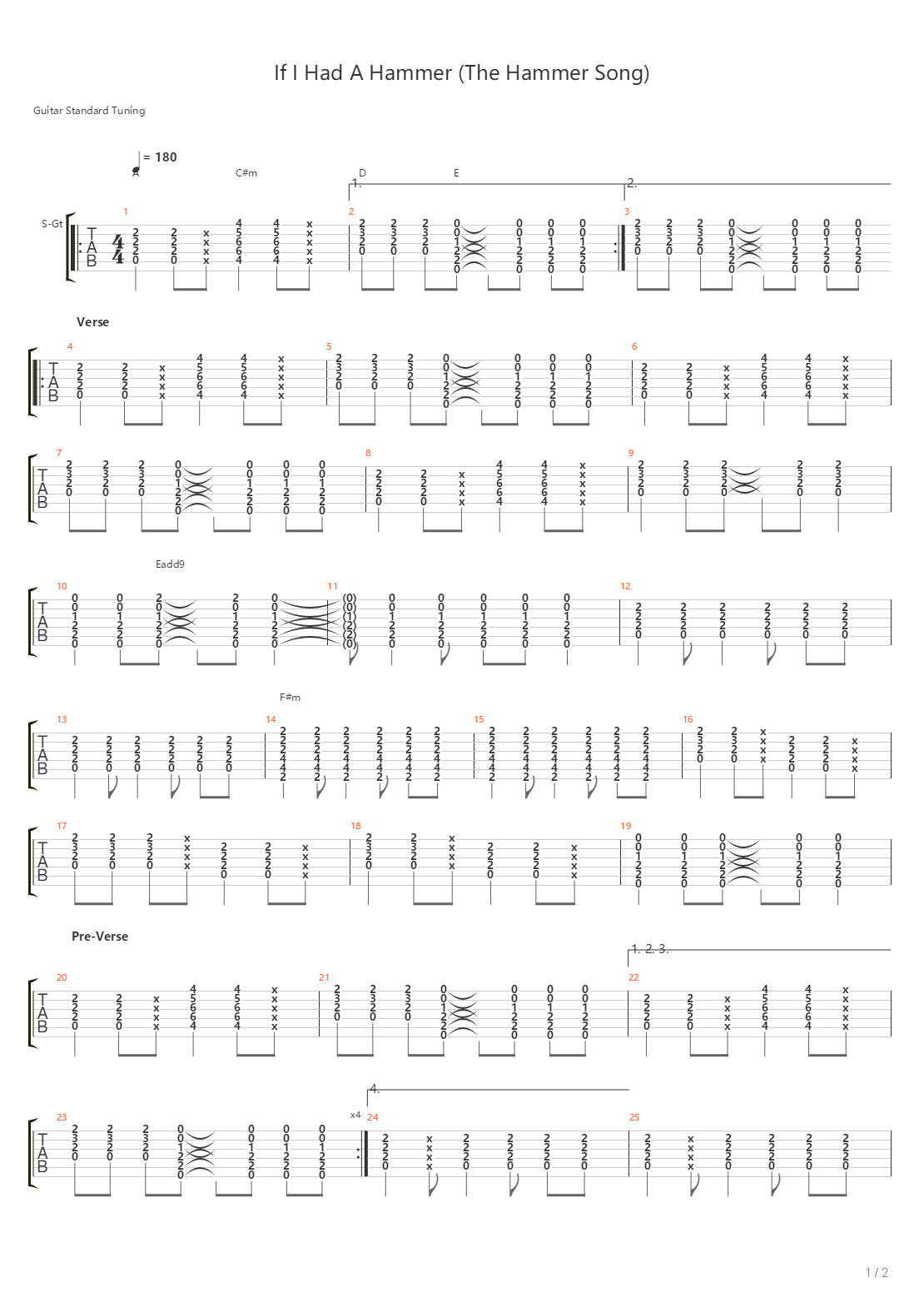If I Had A Hammer吉他谱
