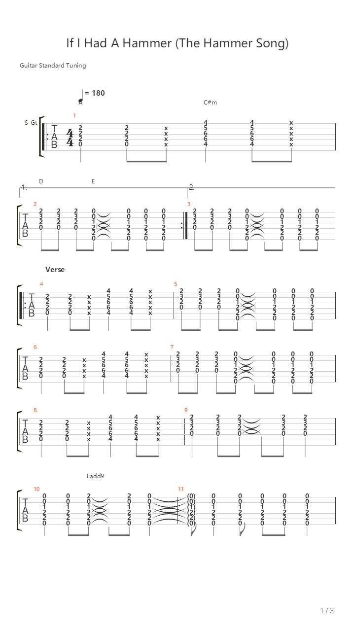 If I Had A Hammer吉他谱