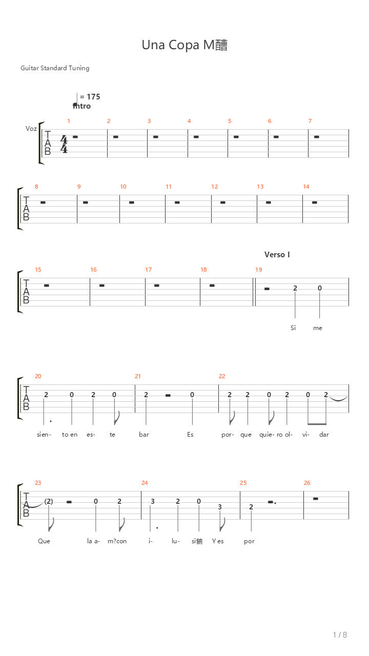 Una Copa Mas吉他谱