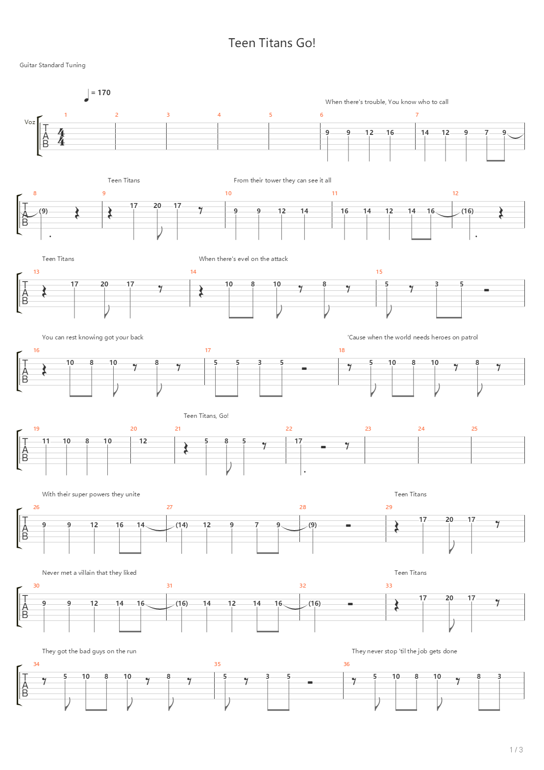 Teen Titans Theme吉他谱