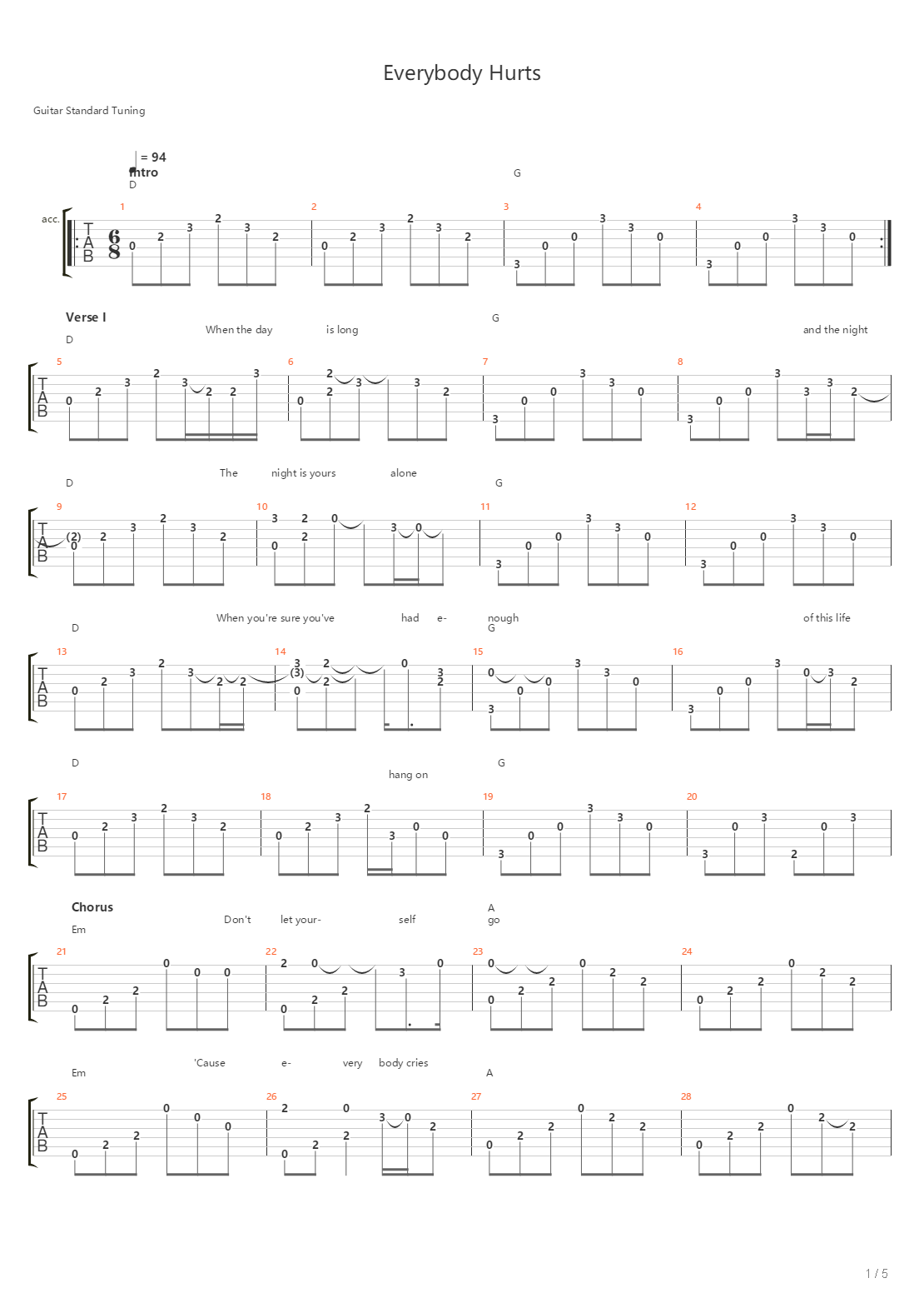 Everybody Hurts吉他谱