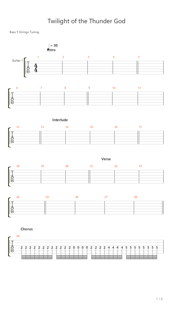 Twilight Of The Thunder God吉他谱