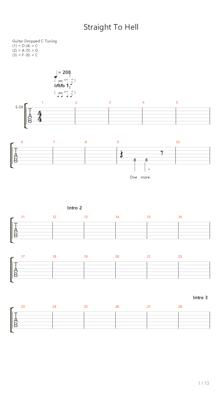 Straight To Hell吉他谱