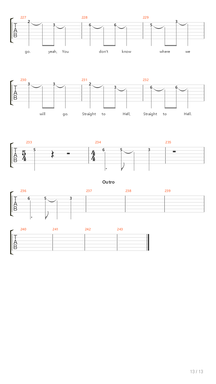 Straight To Hell吉他谱