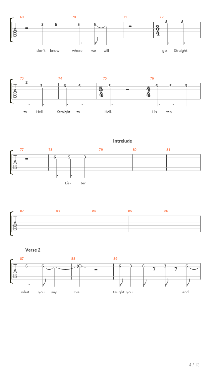 Straight To Hell吉他谱