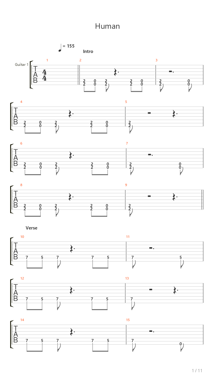 Human吉他谱