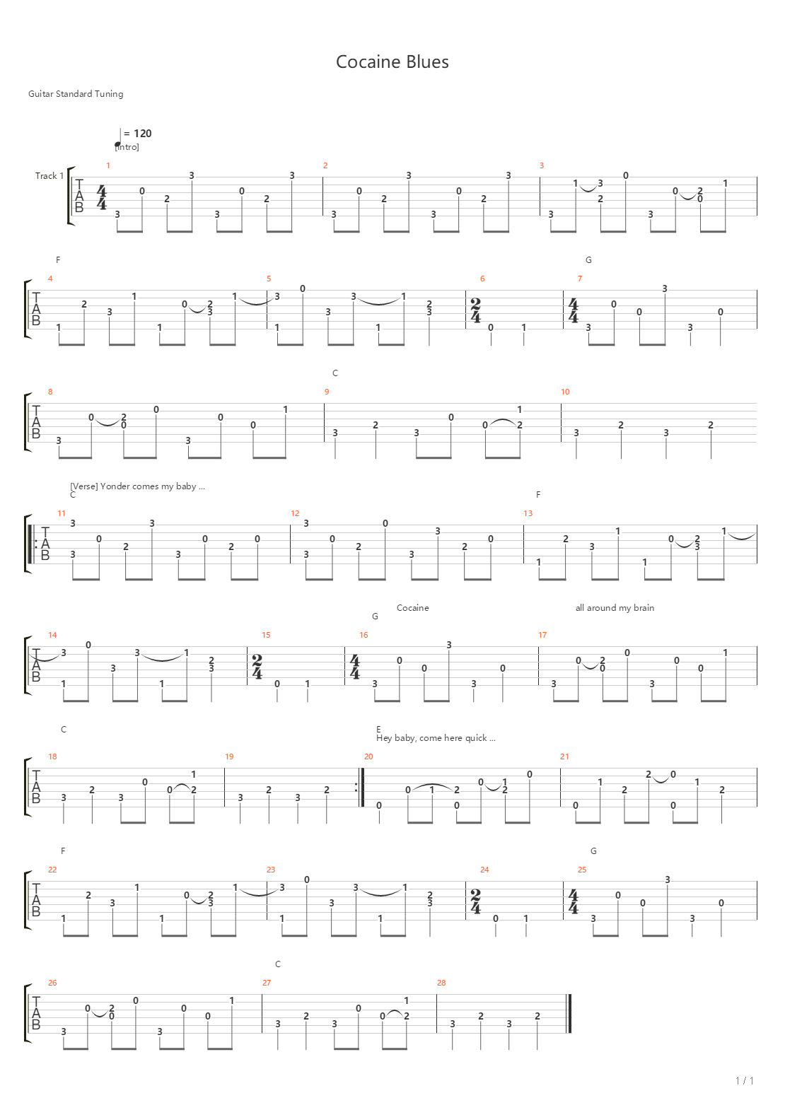 Cocaine Blues吉他谱