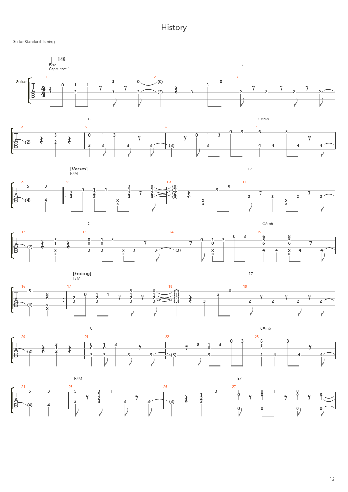 History吉他谱