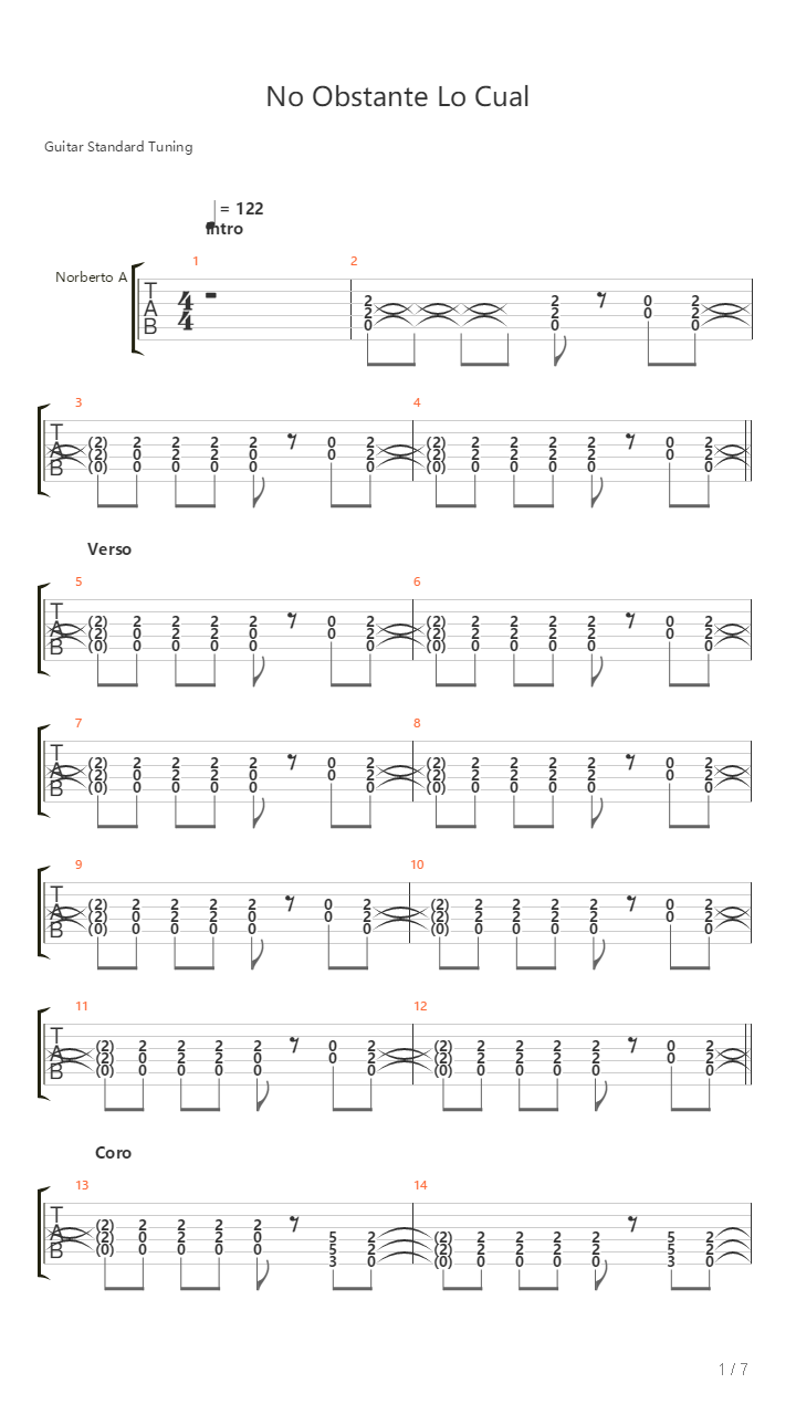 No Obstante Lo Cual吉他谱