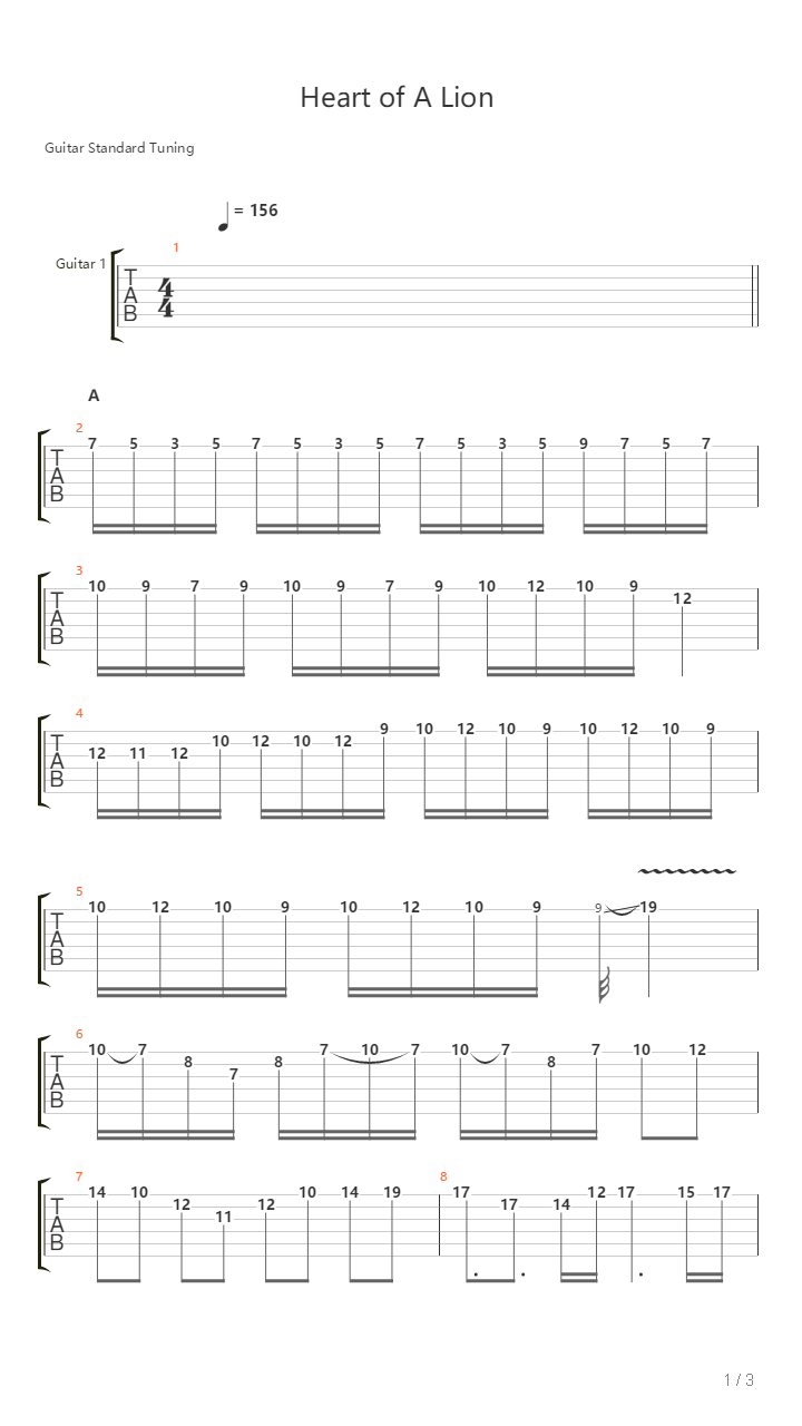 Heart Of A Lion吉他谱