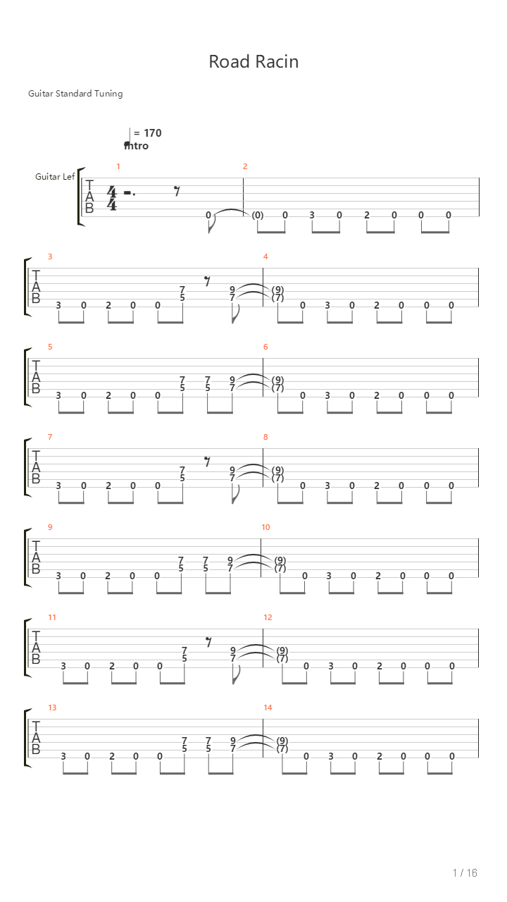 Road Racin吉他谱