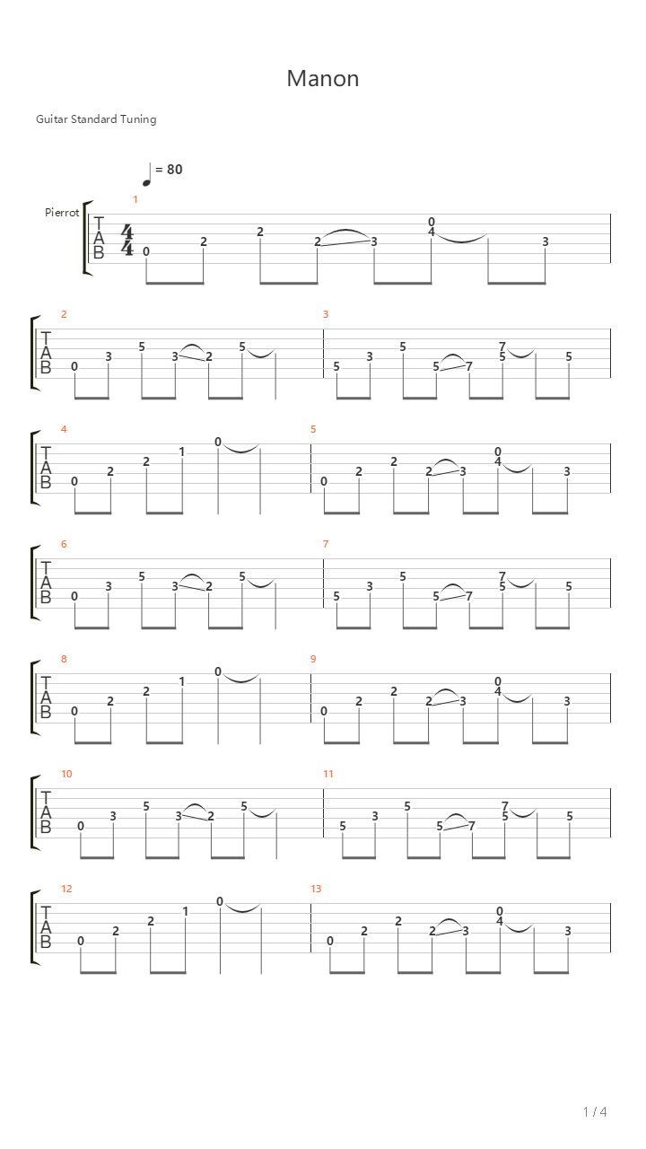 Manon吉他谱