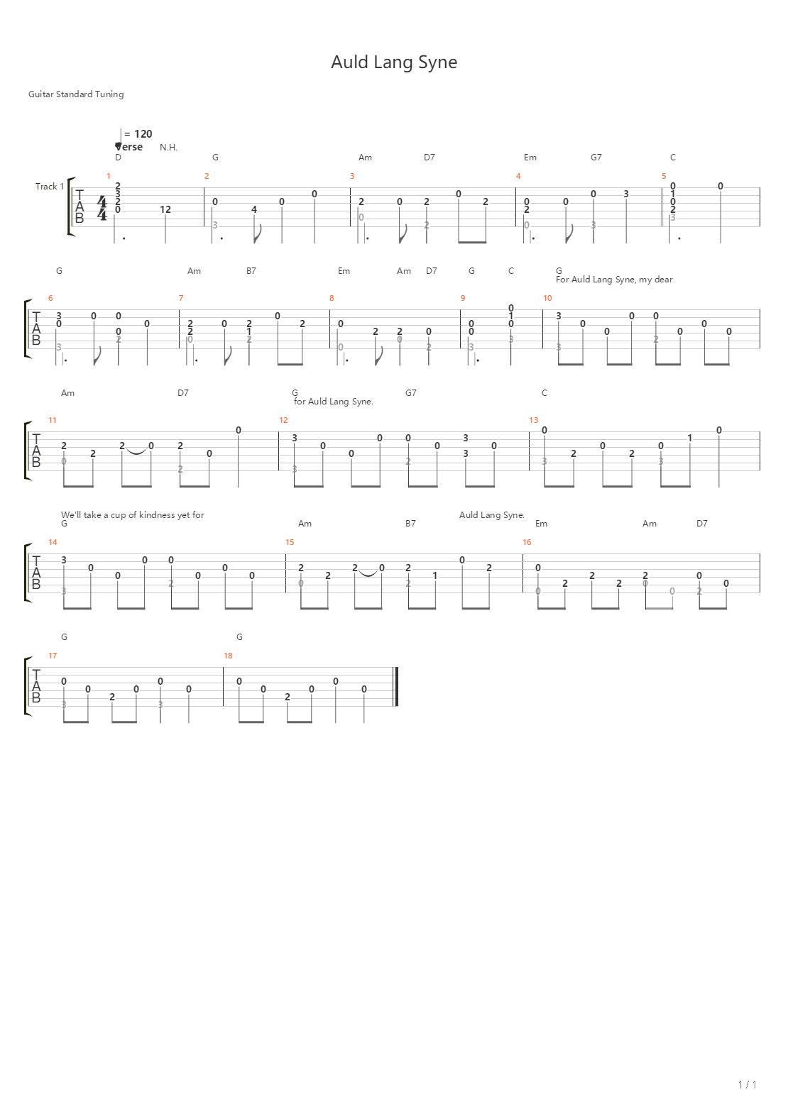 Auld Lang Syne吉他谱