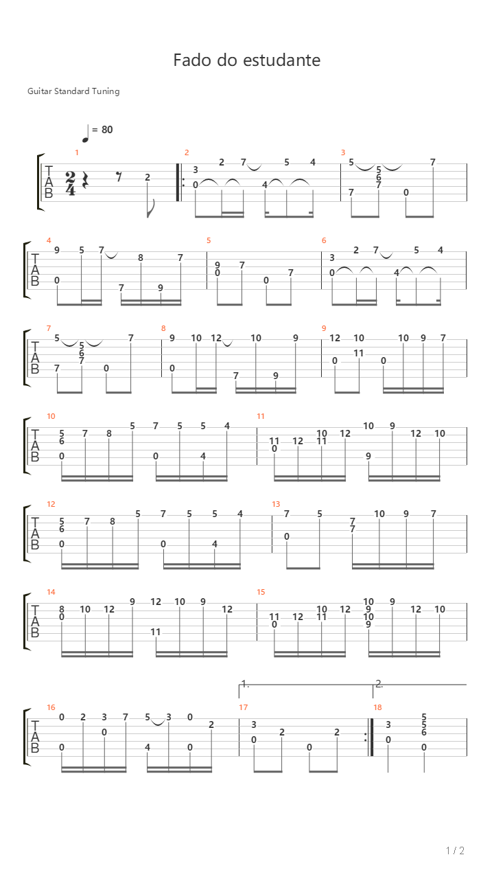 Fado Do Estudante吉他谱