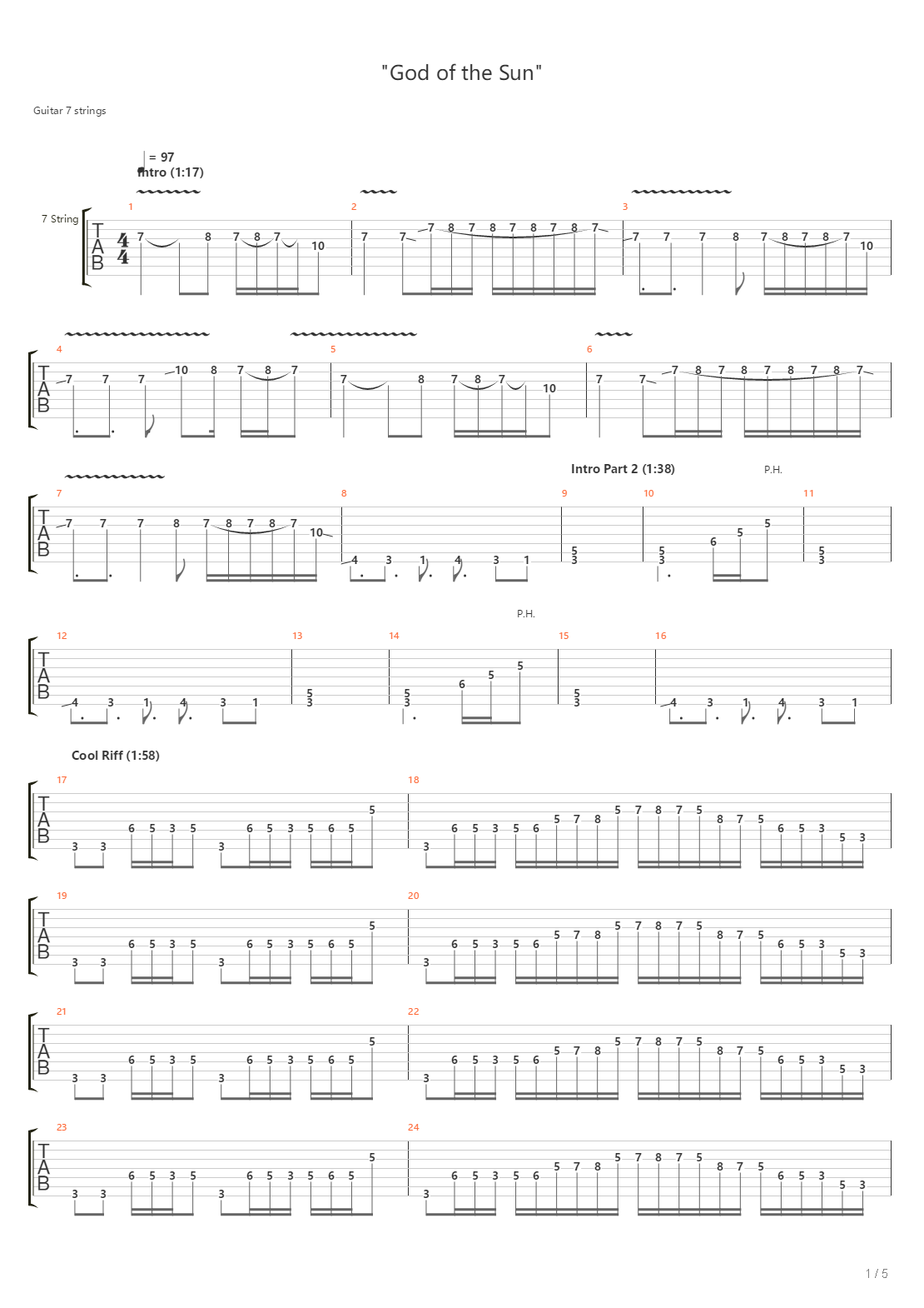 God Of The Sun吉他谱