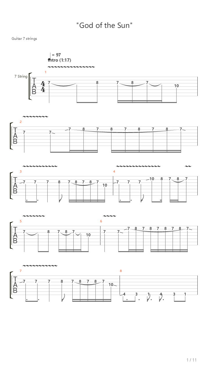 God Of The Sun吉他谱