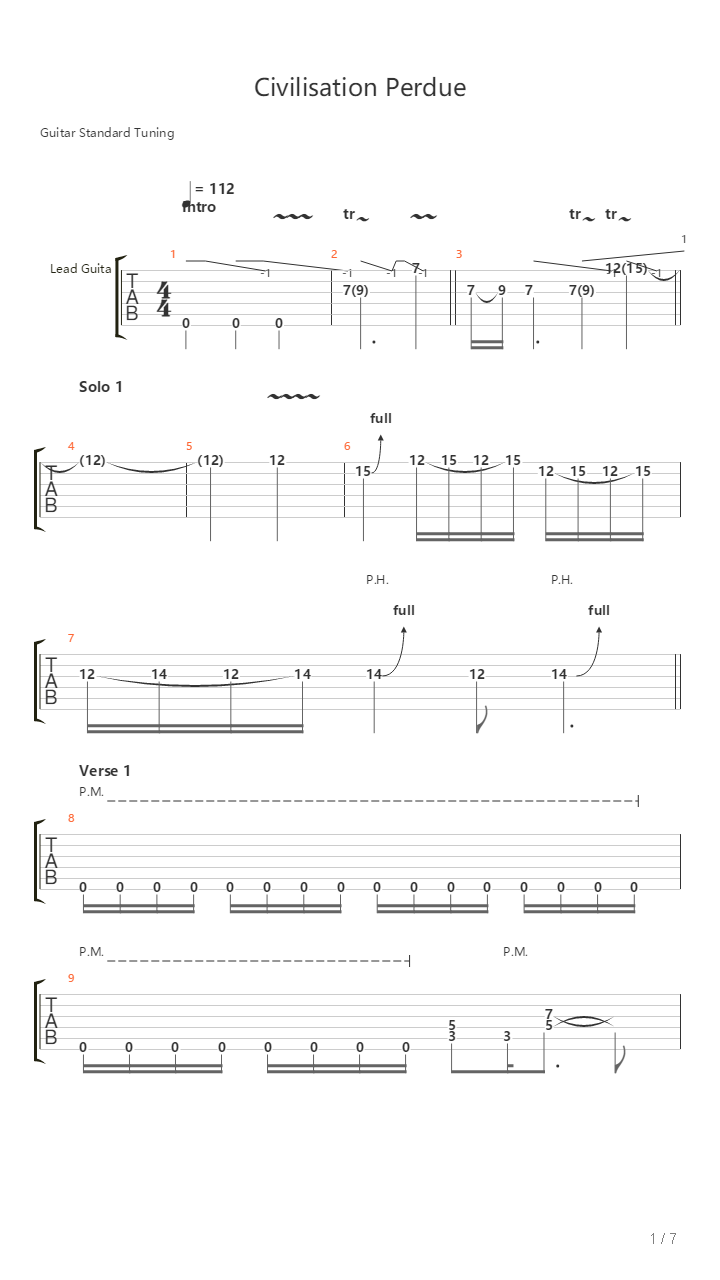 Civilisation Perdue吉他谱