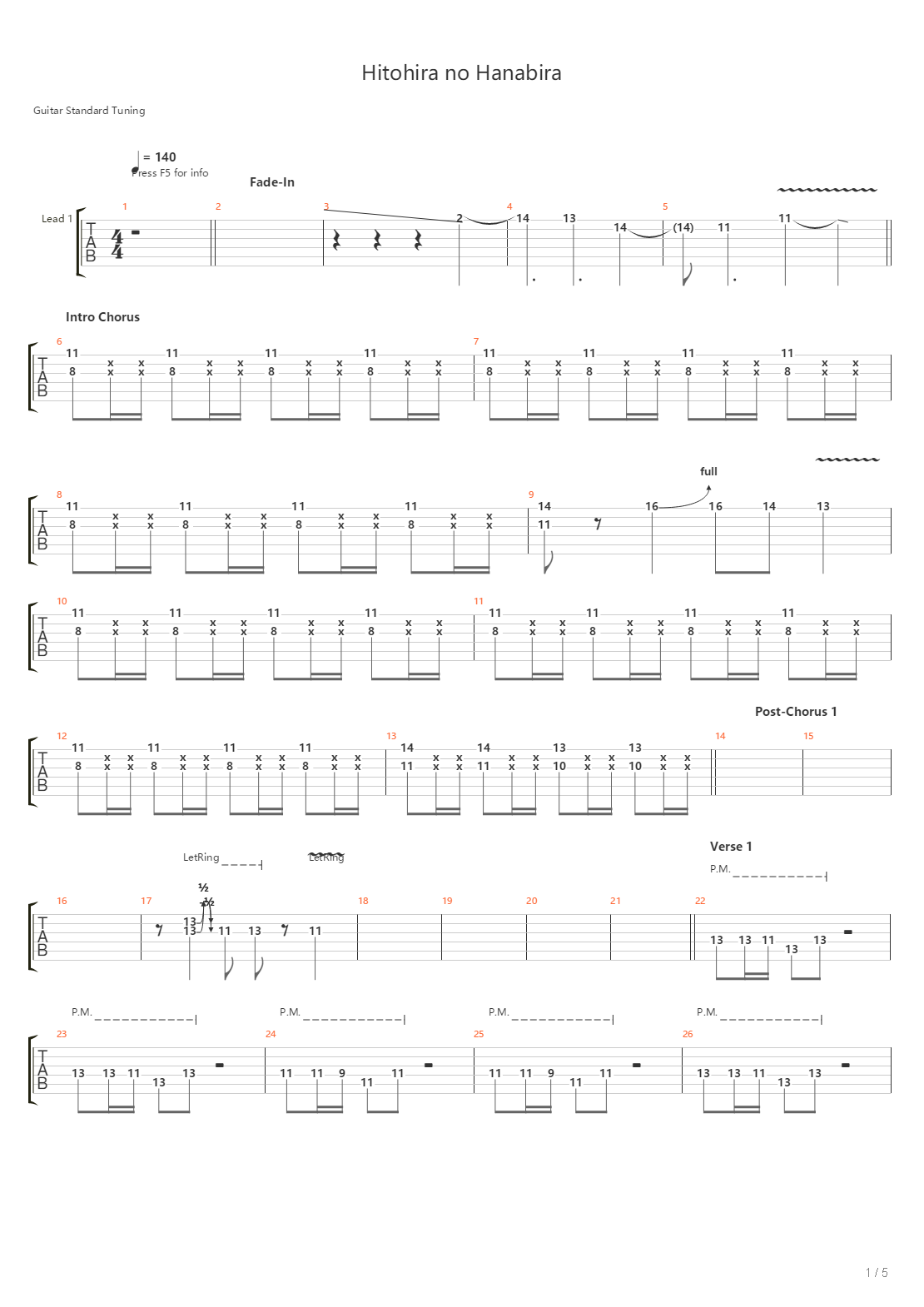 Hitohira No Hanabira吉他谱