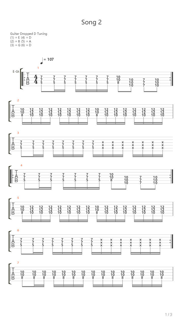 Song 2吉他谱