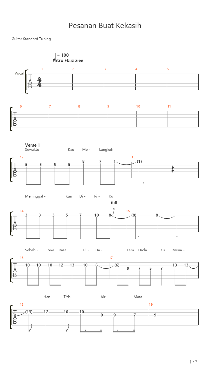 Pesanan Buat Kekasih吉他谱