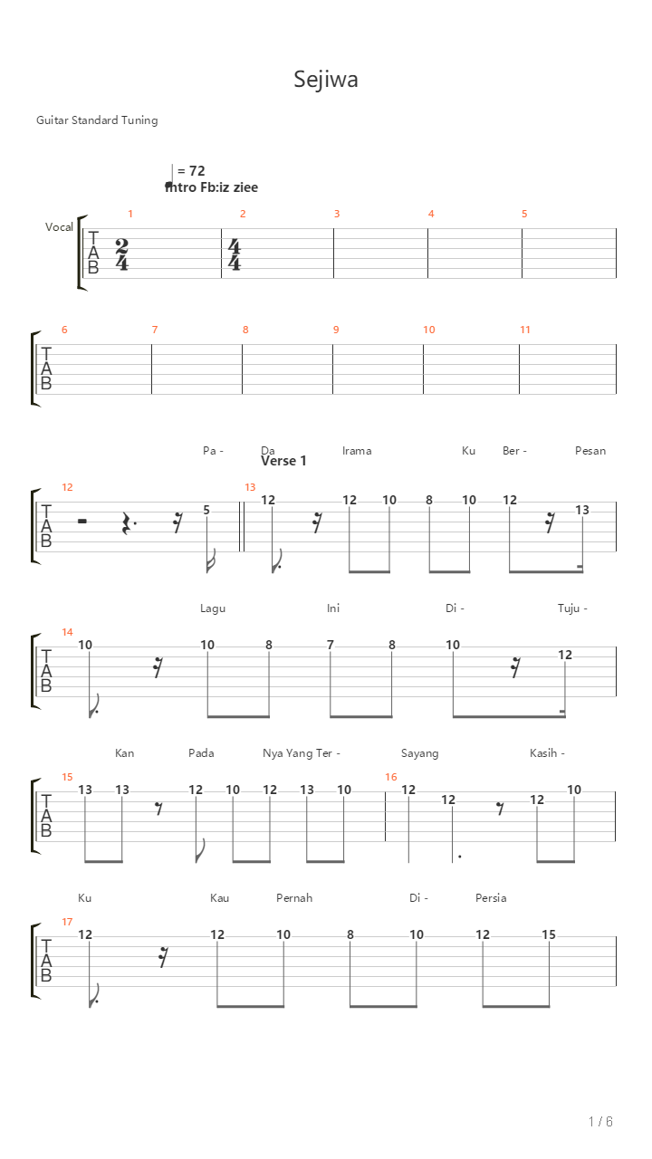 Sejiwa吉他谱