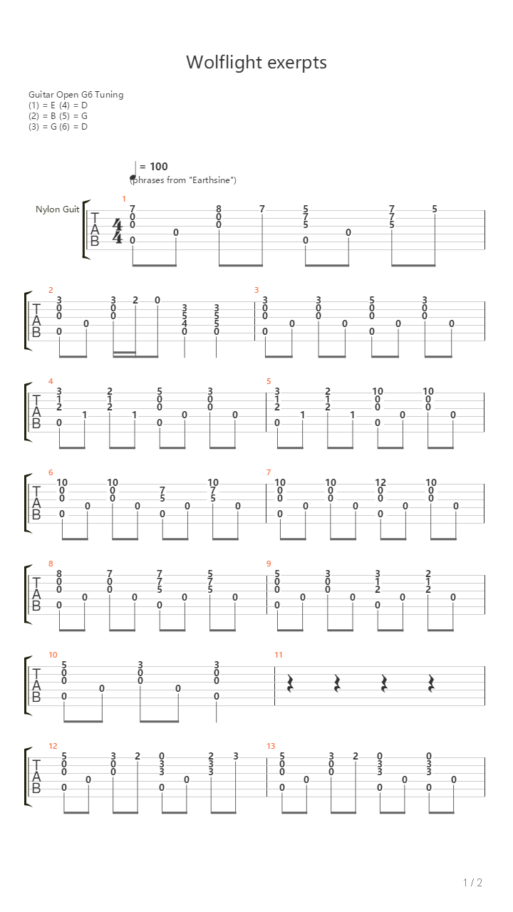 Wolflight Excerpts吉他谱
