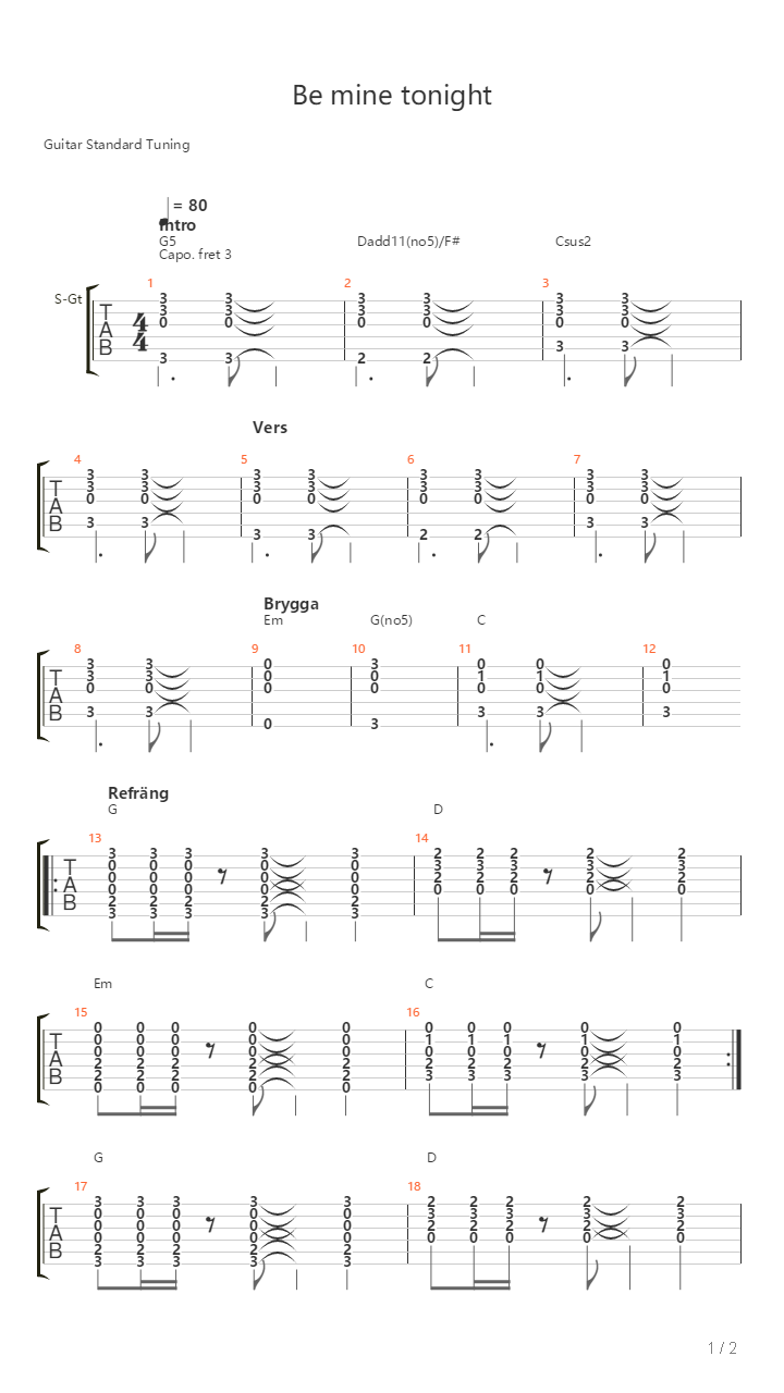 Be Mine Tonight吉他谱